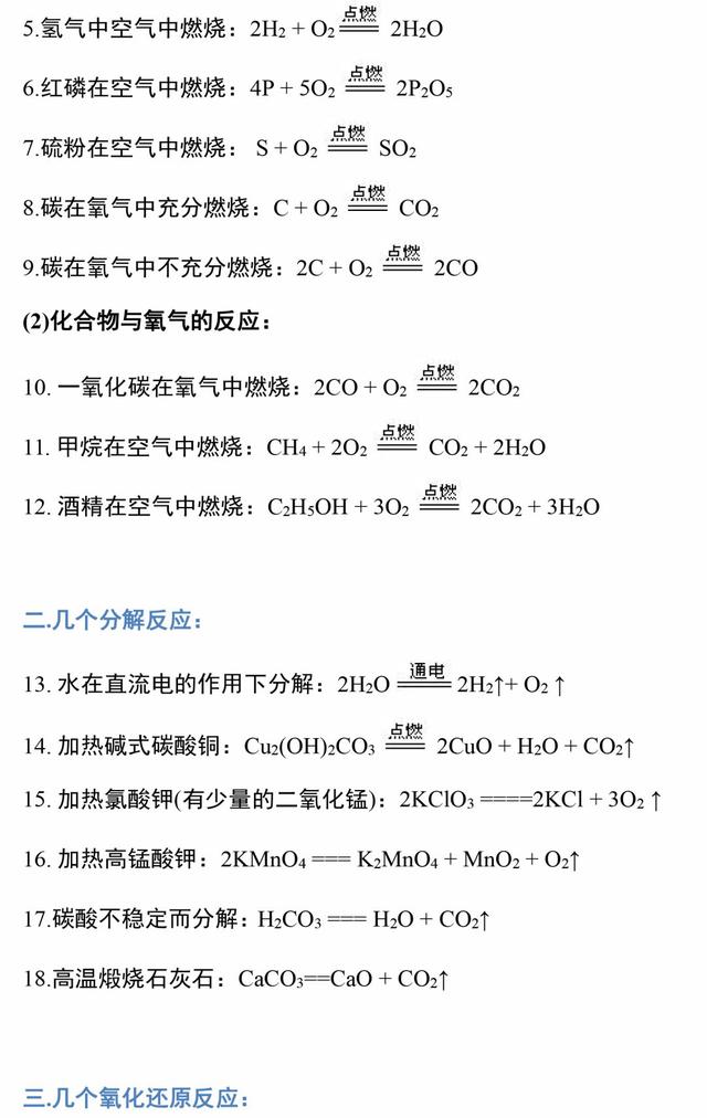 初中化学 化学方程式大全 1 12单元保存背诵